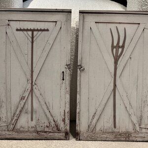 Farmhouse Barn Door Canvas Prints – Rustic Rake & Pitchfork Wall Art - Set of 2
